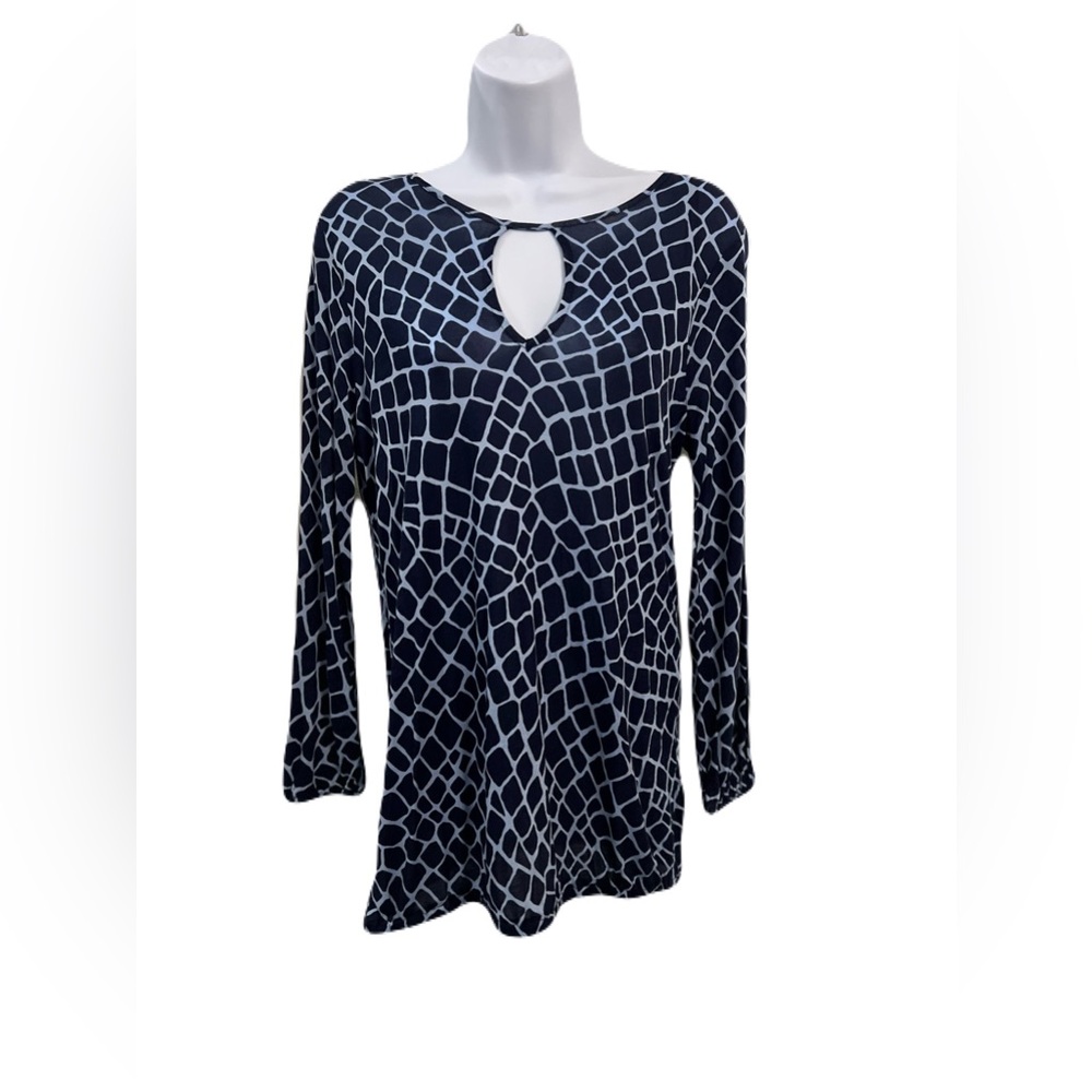 🆕 💙 NWT MICHAEL KORS Navy & Light Blue Geometric Blouse | Women’s Small